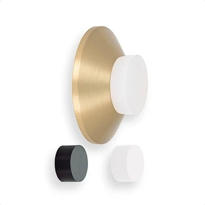 Imagen de EVI Herrajes Tope de Puerta para Colocación en Pared 45 x 17 mm Laton Mate Goma Blanca y Negra Incluidas Instalacion Adhesiva o con Tornillo