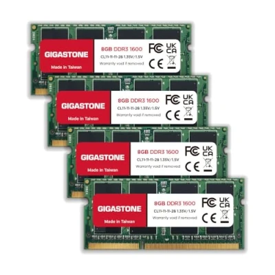 Imagen de 【DDR3 RAM】Gigastone Memoria Ram Portátil 32GB (4x8GB) DDR3 1600MHz PC3 12800 CL11 1.35V SODIMM 204 Pin sin búfer ECC Módulo de Actualización (ÚNICAMENTE portátil)