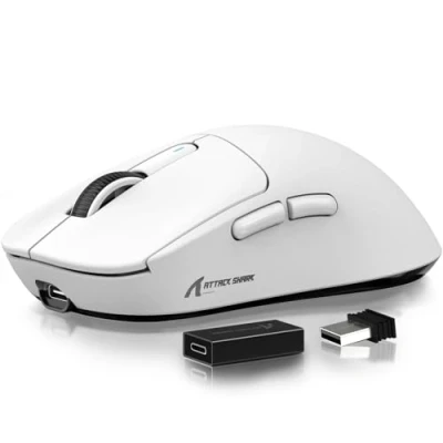 Imagen de ATTACK SHARK Ratón X3 Pro 4K/8K Hz, 49 g Superlight, Sensor de Juegos PixArt PAW3395, para inalámbrico/con Cable BT/2.4G, 6 dpi Ajustables hasta 26000, Batería 200 Horas (Blanco)