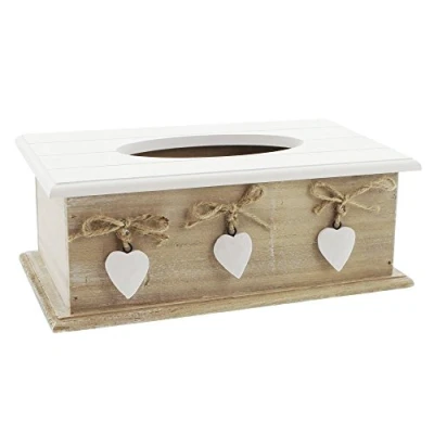 Imagen de Caja de pañuelos Frank Flechtwaren con Corazones Blancos en Estilo rústico