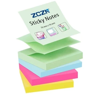 Imagen de ZCZN Notas adhesivas emergentes, 76 x mm, 4 almohadillas de colores, 100 hojas/bloc (rosa rojo, amarillo, verde claro, azul claro)