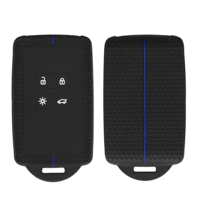 Imagen de kwmobile Carcasa Compatible con Llavero de Renault Llave Coche Smart Key 4 Botones (Solo Keyless Go) Funda para Mando Silicona diseño Panal Negro/Azul