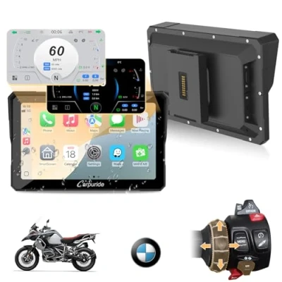Imagen de Carpuride W702BS Pro Motocicleta CarPlay Pantalla con Nativo Wonder Wheel para BMW Moto, Inalámbrico y Android Auto, 7 Impermeable táctil Pantalla, Dual Bluetooth, Intercomunicador.