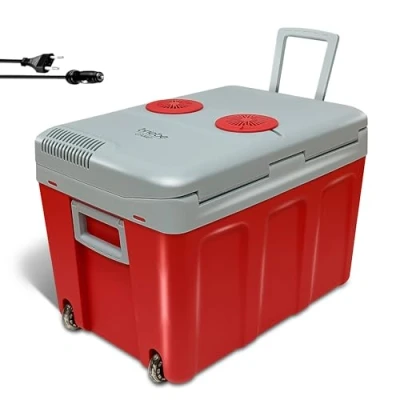 Imagen de briebe Nevera Portátil Eléctrica de Viaje para Coche, Camping, 12V / 220V, Capacidad 40 L, Ruedas, Refrigera, Mantiene el Calor, Modo Bajo Consumo, Rojo