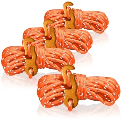 Imagen de com four® 4X Vientos, Cada 4 m para Camping, Reflectantes en Naranja Cuerda de Tienda con Hebilla Aluminio tensión Camping Tensor