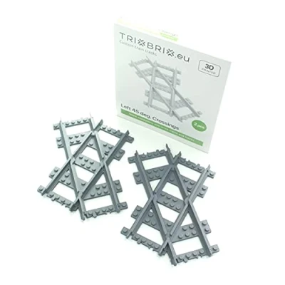 Imagen de Trixbrix Crossings, 2 piezas de 45 grados a la izquierda, calibre estándar, compatible con juegos tren Lego City 60197 60198 10277 60205 60238