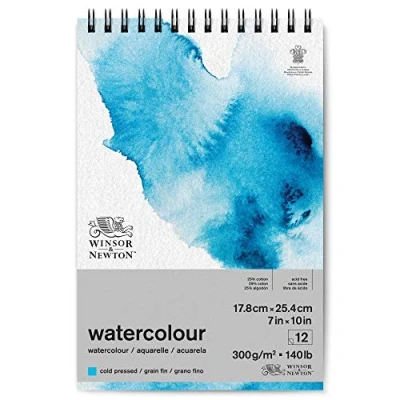 Imagen de Winsor &amp; Newton Papel de Acuarela Clásico, Grano Fino, 300gr, Mezcla 25% Algodón y Fibras Celulosa, Blanco Natural, Libre Ácidos, 17,8 x 25,4cm, Bloc en Espiral, 12 Hojas