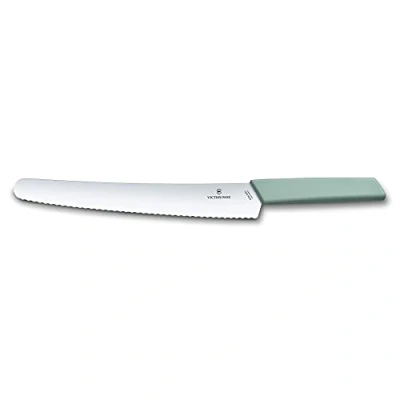 Imagen de Victorinox Swiss Modern Cuchillo para pan y pastelería con filo dentado, 26 cm, hoja de acero inoxidable, mango ergonómico plástico, azul