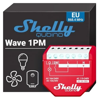 Imagen de Shelly Wave 1PM, Relé Interruptor Z Wave, 1 Canal 16 A, con Medidor De Consumo, Luces Inalámbricas, Automatización Del Hogar, Necesita Gateway, Bajo Consumo Energía