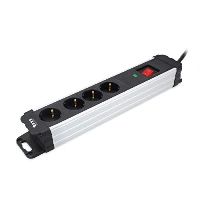 Imagen de TM Electron TMUAD404 base múltiple de 4 tomas con interruptor, protector sobretensión y acabado en aluminio