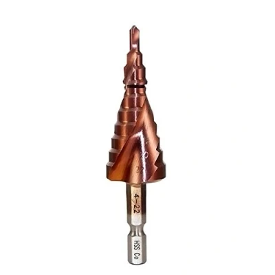 Imagen de Mengshen Taladro 4 22mm, HSS M35 Cobalto Broca Escalonada Ranura en Espiral Mango Hexagonal Herramienta de Perforación Multifuncional Corte Agrandar Hoja Metal PCV Carpintería