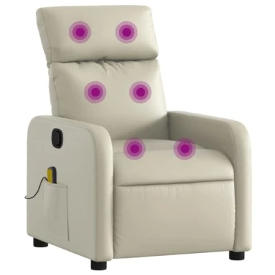 Imagen de vidaXL sillón reclinable de Masaje Cuero sintético Crema, Masaje, sillón, reclinable, Oficina