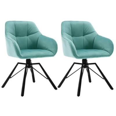 Imagen de WOLTU 2X Sillas de Comedor Giratorias Cocina Tapizadas en Terciopelo Suave Ergonomicas con Respaldo y Brazos para Salón Dormitorio Patas Metal, Turquesa, BH365ts 2