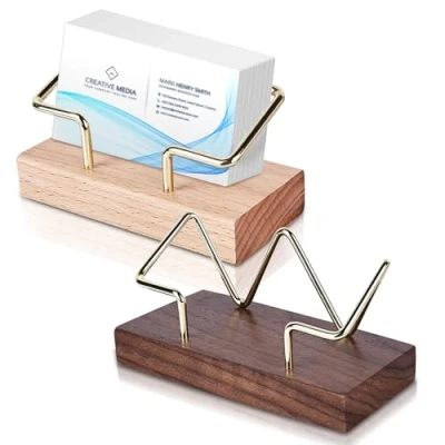 Imagen de soporte para tarjetas de visita, 2 unidades, madera nogal y latón, oficina,