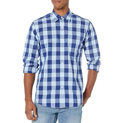 Imagen de Amazon Essentials Camisa Informal de Popelina con Manga Larga y Corte Recto Hombre, Azul Búfalo, L