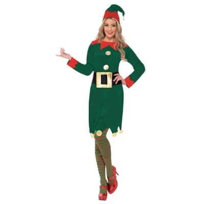 Imagen de Smiffys Disfraz de elfa, Verde, con vestido, gorro y cinturón