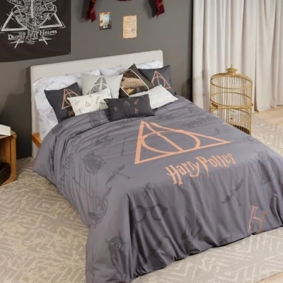 Imagen de BELUM Funda nórdica Harry Potter, con Botones 100% algodón Modelo Hogwarts Grey para Cama de 80 (140x200 cm.)