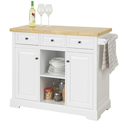 Imagen de SoBuy FKW101 WN Carrito de Cocina con 3 cajones y 2 Puertas Madera Caucho Tablero 115 * 46 90 cm ES