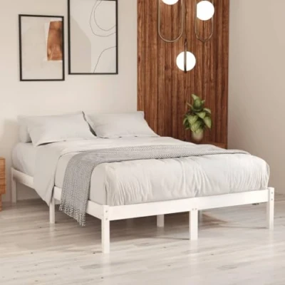 Imagen de vidaXL Estructura de Cama Dormitorio Habitación Muebles Mobiliario Cuarto Descanso Matrimonial Decoración Duradera Madera Maciza Blanca 160x200 cm