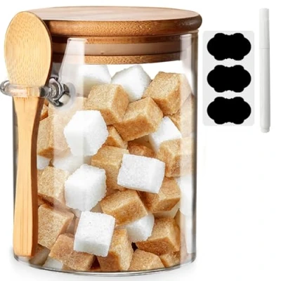 Imagen de Tarros de vidrio con tapa hermética y cuchara, recipientes para almacenamiento alimentos, té/azúcar/especias, sal baño (1 unidad)