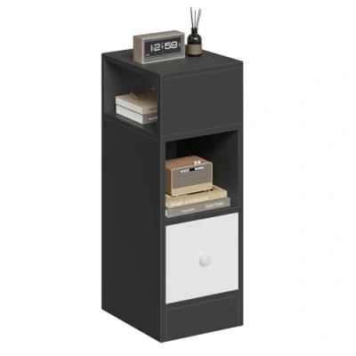 Imagen de EUGAD Mesita de Noche con 2 Compartimentos y 1 Cajón, 25x30x66 cm, Mesilla Estrecha Dormitorio, Estilo Moderno, Auxiliar Alta Madera, Gris Oscuro, 0010CTG