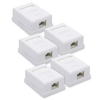 Imagen de kwmobile Roseta RJ45 para pared 1 puerto Ethernet CAT6A Caja de red instalación en superficie Conector blindado internet blanco