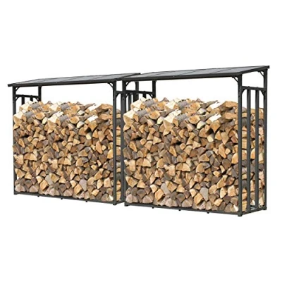 Imagen de QUICK STAR 2 piezas Estante metálica para leña antracita XXL 185 x 70 cm Jardín Prinidor Refugio de 4,6 m3 Madera Almacenamiento apilables Ayuda Exterior