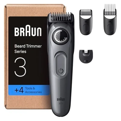 Imagen de Braun Recortadora De Barba Series 3 BT3525, +4 Accesorios Afeitado, Lámina Corte Ultra Afilada, 50 Min Autonomía, 40 Longitudes, Gris