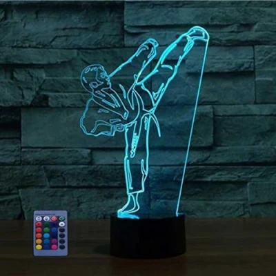 Imagen de HPBN8 Ltd Creativo 3D Taekwondo Luz Nocturna ilusión Optica Lámpara 7/16 Colores Cambiantes Control Remoto USB Power Juguetes Decoración Navidad Cumpleaños Regalo