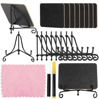 Imagen de Belle Vous Pack de 10 Mini Pizarras Pequeñas para Tiza con Soporte Set Pizarra Negra Dos Lados Carteles Alimentos, Números Mesa, Tablón Anuncios o Decorar Fiestas, Bodas, Cumpleaños