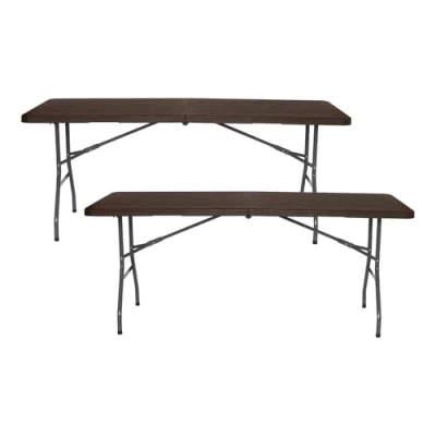 Imagen de THINIA HOME Pack 2 Mesas Plegables Rectangulares Efecto Madera 180x74x74cm