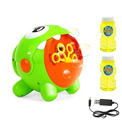 Imagen de EXTSUD Máquina de Burbujas para Niños, Juguete Baño Bebés, con 2 Botellas Burbujas, Regalo Apto Fiestas, Cumpleaños, Bodas al Aire Libre etc