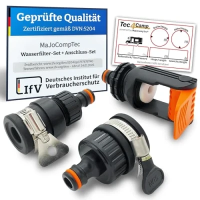 Imagen de MaJoCompTec® Allonnect Juego de conexión universal para grifo agua Conector ajustable exterior sin rosca adaptadores autocaravanas y barcos (juego