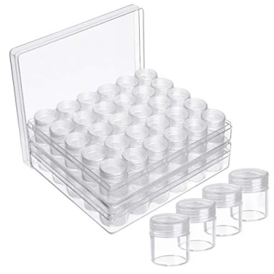 Imagen de Kurtzy Caja Organizador Abalorios Plástico Transparente (Pack de 2) 30 Tarritos Pequeños Desmontables con Tapa Pintura Puntos, Cuentas, Joyas, Nail Art, Pendientes, Purpurina