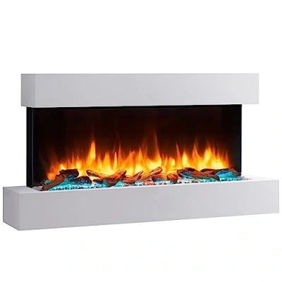 Imagen de BALDERIA Chimenea Eléctrica de pared Ignis Efecto Llama 3D Calentador, Calefacción 2000W Iluminación ambiental LED Mando a Distancia, Temporizador, Control Arranque y Termostato Blanco