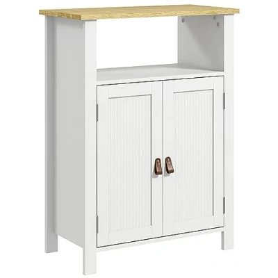 Imagen de kleankin Mueble de Baño Armario con 2 Puertas Compartimento Abierto y Estantes Ajustables Auxiliar Moderno 60x30x80,5 cm Blanco