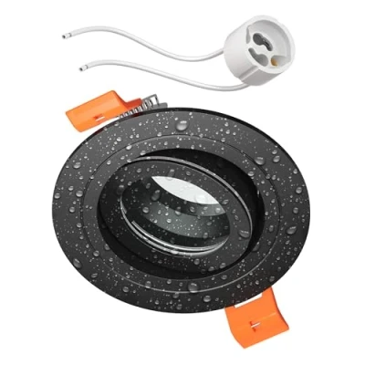 Imagen de ledscom.de Marco empotrable en techo ERID, antihumedad, baño, IP44, redondo, orientable, negro mate, incl. casquillo GU10
