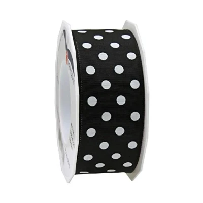 Imagen de Präsent Cinta de tafetán, diseño Lunares, Color Negro, 40 mm 20 m, Seide, Magenta Blanco