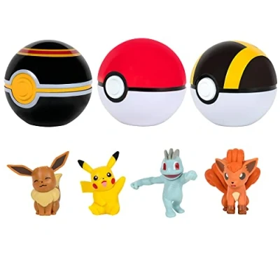 Imagen de Pokemon Clip &#039;N&#039; Go Multipack con Pikachu, Vulpix y bola de lujo, Eevee Poké, Machop Ultra Ball, exclusiva Amazon