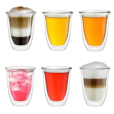 Imagen de Creano vasos de doble pared 250ml &quot;DG V&quot;, vaso térmico grande vidrio borosilicato, café, té, para café con leche 6x 6 piezas (paquete 1)