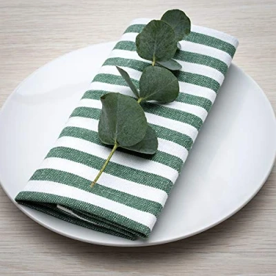 Imagen de FILU Servilletas (8 unidades), diseño a rayas, color verde oscuro y blanco, 45 x cm, 100% algodón, estilo escandinavo