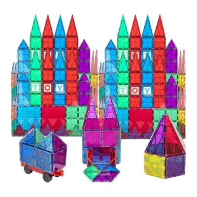 Imagen de Playmags Juego de construcción azulejos magnéticos colores claros 50 + 6 piezas con automóvil Juguetes STEM para desarrollar habilidades motoras y creatividad