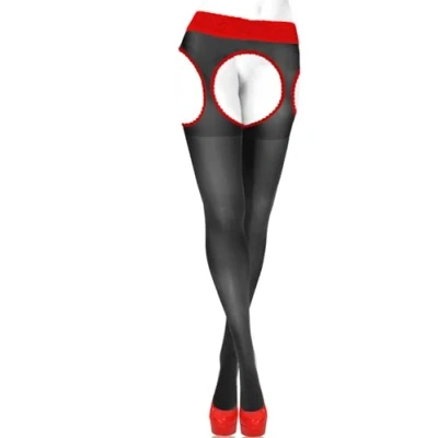 Imagen de Sesto Senso Medias Lencería Liguero Muslo Panti Mujer 15 den Con Agujeros Entrepierna 3/M Negro Rojo
