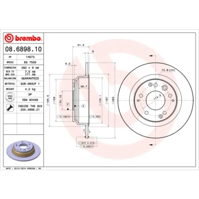 Imagen de BREMBO 08.6898.10 Disco de freno 282 9 5 macizo con tornillos HONDA: LEGEND 4, Shuttle