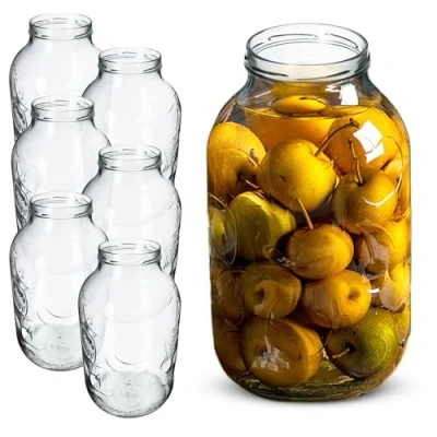 Imagen de KADAX tarros de cristal para conservas 5 l, con tapa rosca, mermelada, conserva, redondos (sin tapa, 6 unidades)