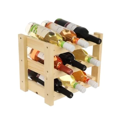 Imagen de GoodFreshDecor Botellero Vino Organizador De Botellas Capacidad 9 Madera Pino Estantería Estabile 34 x 24 29 cm Color Natural