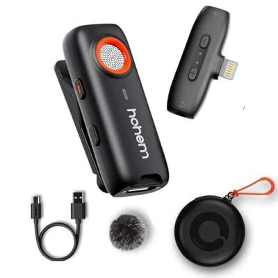 Imagen de hohem MIC 01 Micrófono de Solapa inalámbrico para iPhone iPad, Certificado MFi, Control Remoto,100m(328ft),7.5H, Plug Play Vlogs, Live Stream (1 TX + 1 RX)