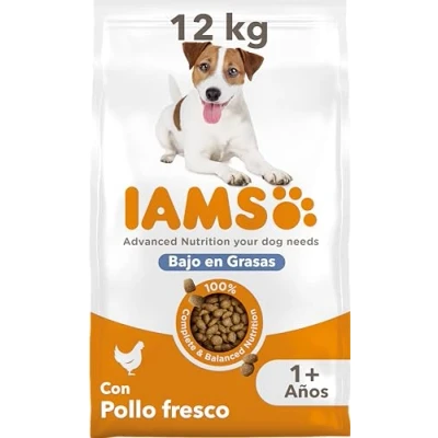 Imagen de IAMS Alimento seco bajo en grasas para perros comida seca adultos de más 1 año con pollo fresco, 12 kg