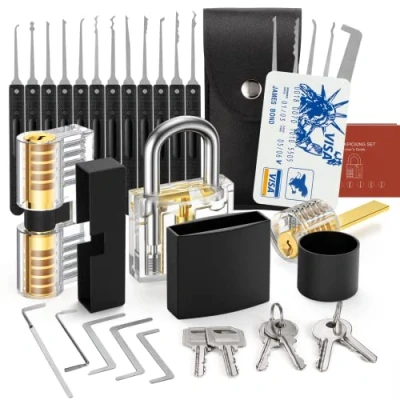 Imagen de Juego de Ganzúas 36 Piezas, [Apto para Principiantes &amp; 2023 Actualizado] FAHEFANA Cerrajería con 3 Cerraduras Transparentes, Lockpicking Set y Cerrajeros Profesionales
