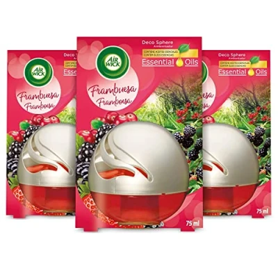 Imagen de Air Wick Decosphere Ambientador Casa Para Baño, Con Aroma A Frambuesa Pack De 3